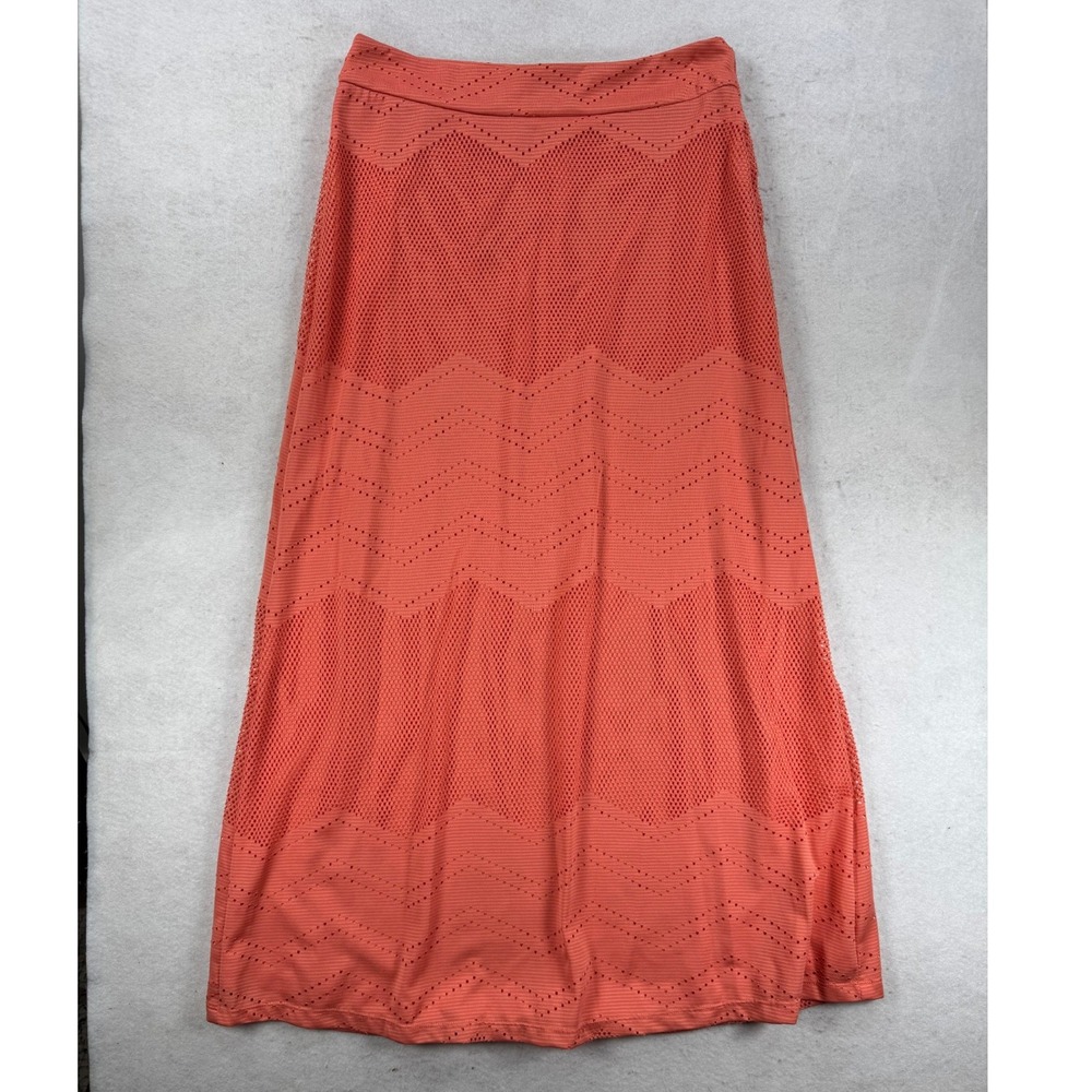 Soho Apparel Ltd Coral Orange Chevron Eyelet Mesh Maxi Skirt Medium 6674368